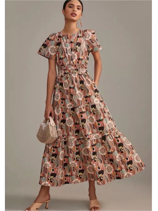 Anthropologie Dresses & Skirts - NWT Anthropologie Somerset Tiered Maxi Dress S Pastel Coral Floral Pockets Flowy